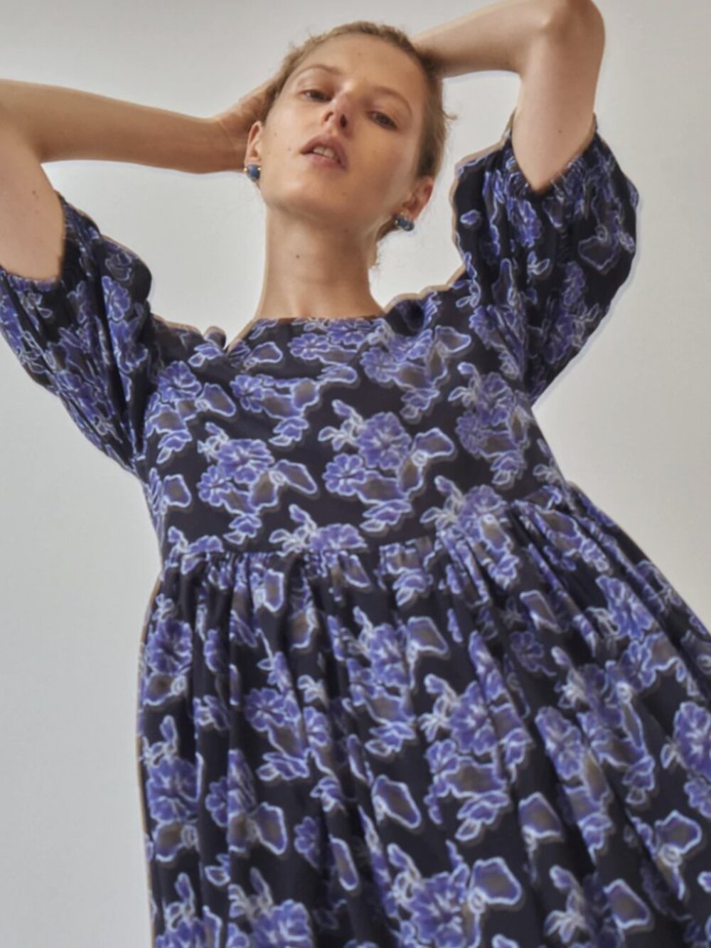 No.6 Francis Dress - Blue/Black Camelia